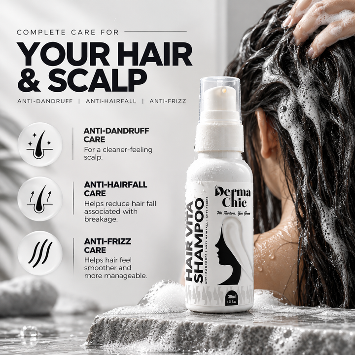 3 in 1 Shampoo with Biotin, Rosemary & Caffeine | Sulfate-Free | DermaChic (30ml)