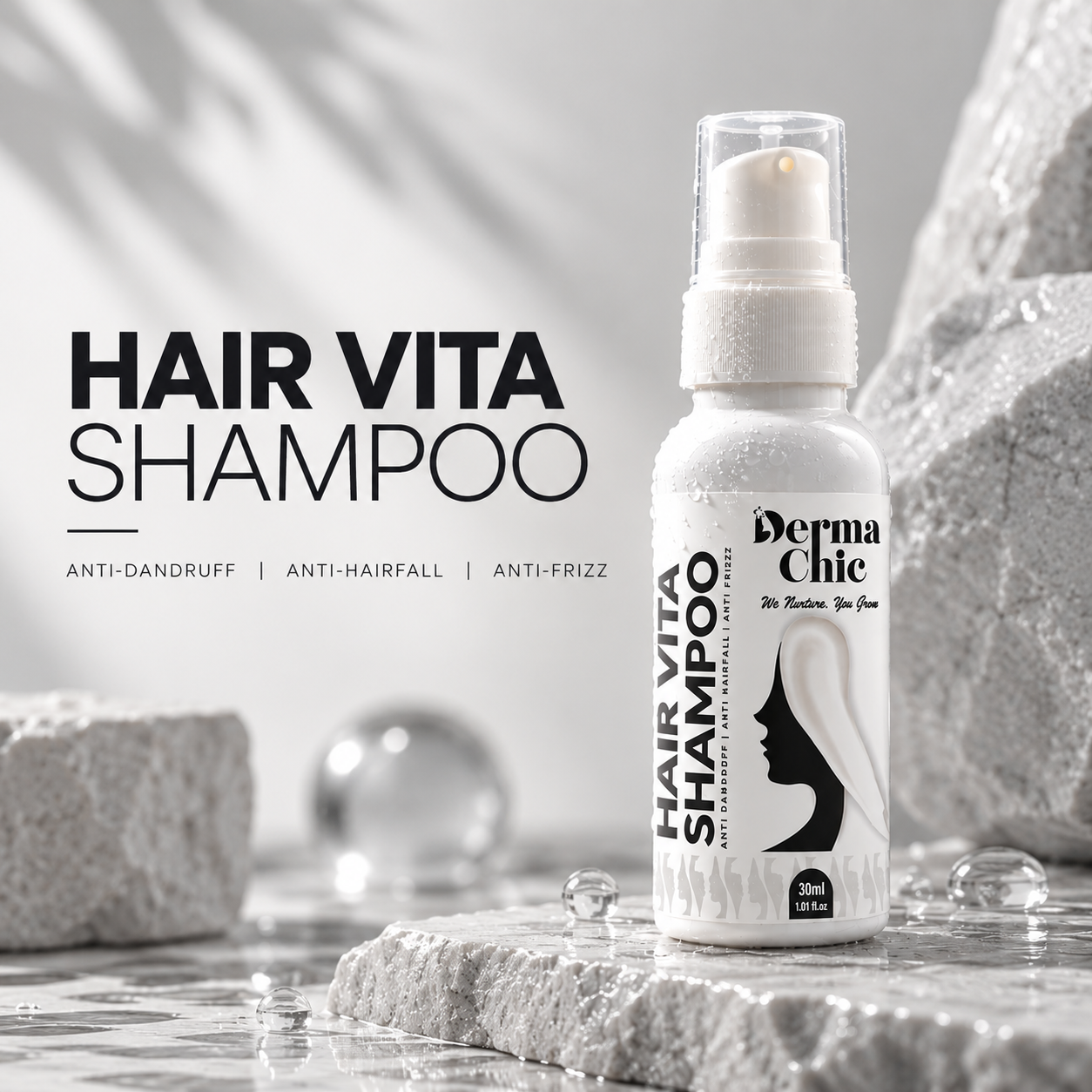 3 in 1 Shampoo with Biotin, Rosemary & Caffeine | Sulfate-Free | DermaChic (30ml)