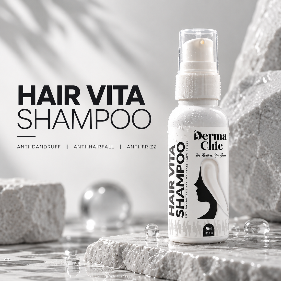 3 in 1 Shampoo with Biotin, Rosemary & Caffeine | Sulfate-Free | DermaChic (30ml)