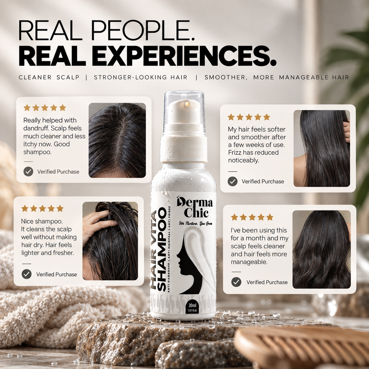 3 in 1 Shampoo with Biotin, Rosemary & Caffeine | Sulfate-Free | DermaChic (30ml)