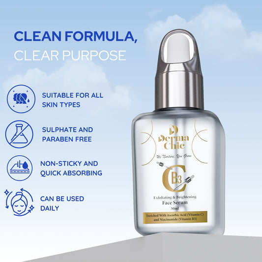 DermaChic CB3 Face Serum – Vitamin C, Niacinamide & AHA for Brighter, Even Skin Tone (30ml)