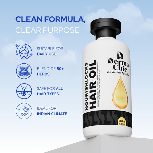 DermaChic NourishLocks Hair Oil – 50+ Herbal Blend for Hair Growth & Stronger Roots (200ml)